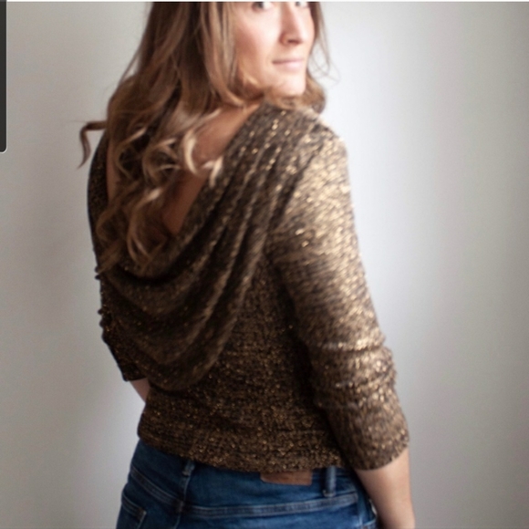 MSK Glitter Gold Cowl Neck/Open Back Detail Top. - Picture 3 of 6